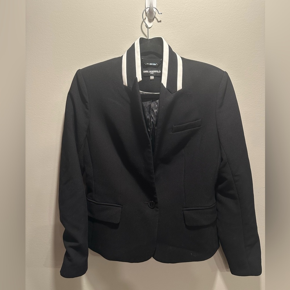 Karl Lagerfeld Black Blazer with White Trim